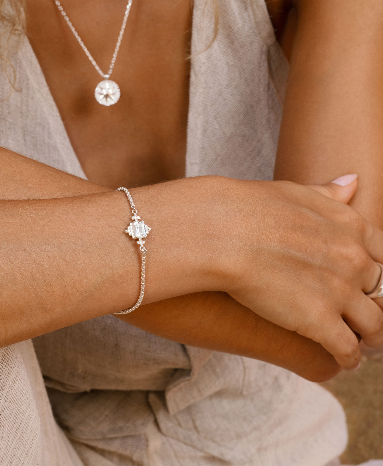 Reya Bracelet - 925 Sterling Silver, White Topaz