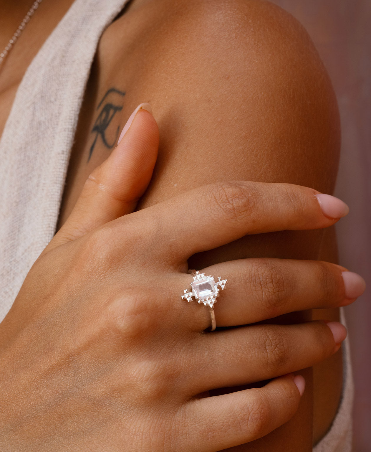 Reya Ring - 925 Sterling Silver, White Topaz