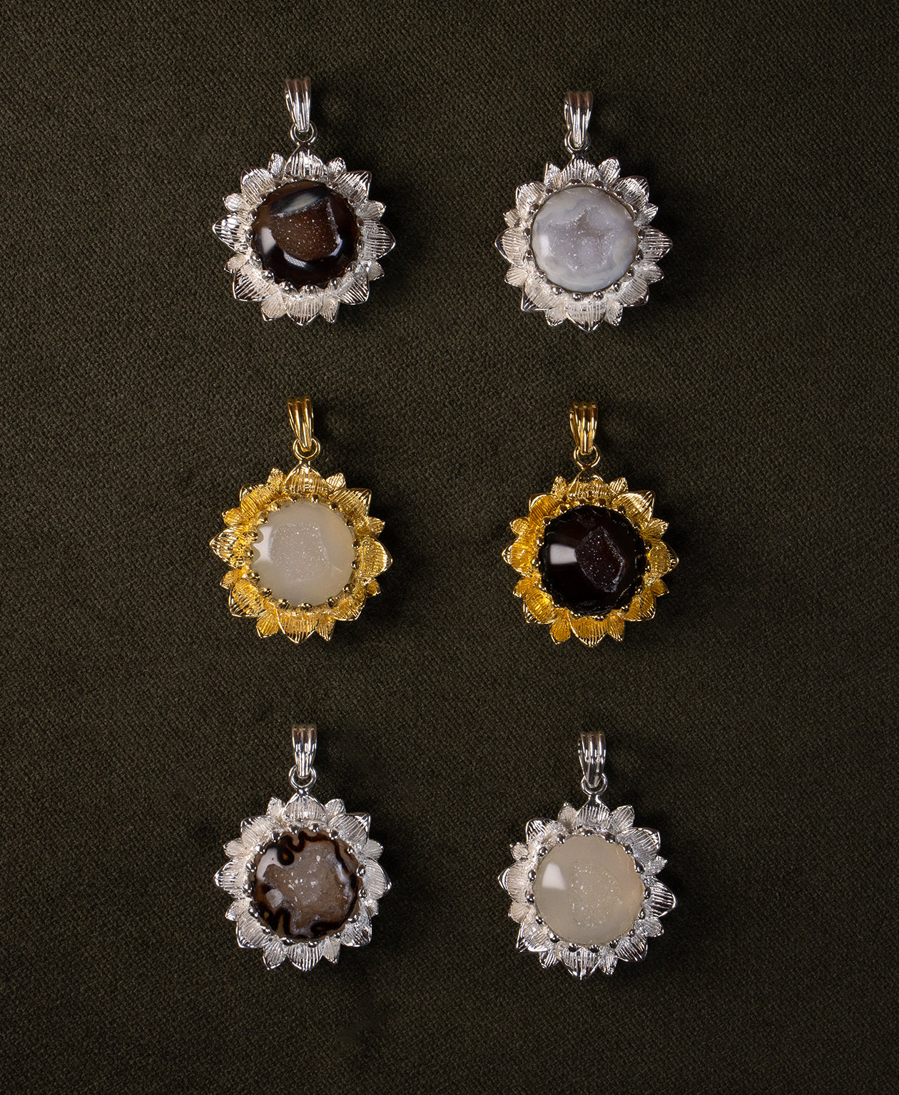 Elise Charm - 925 Sterling Silver, Brown Druzy Agate