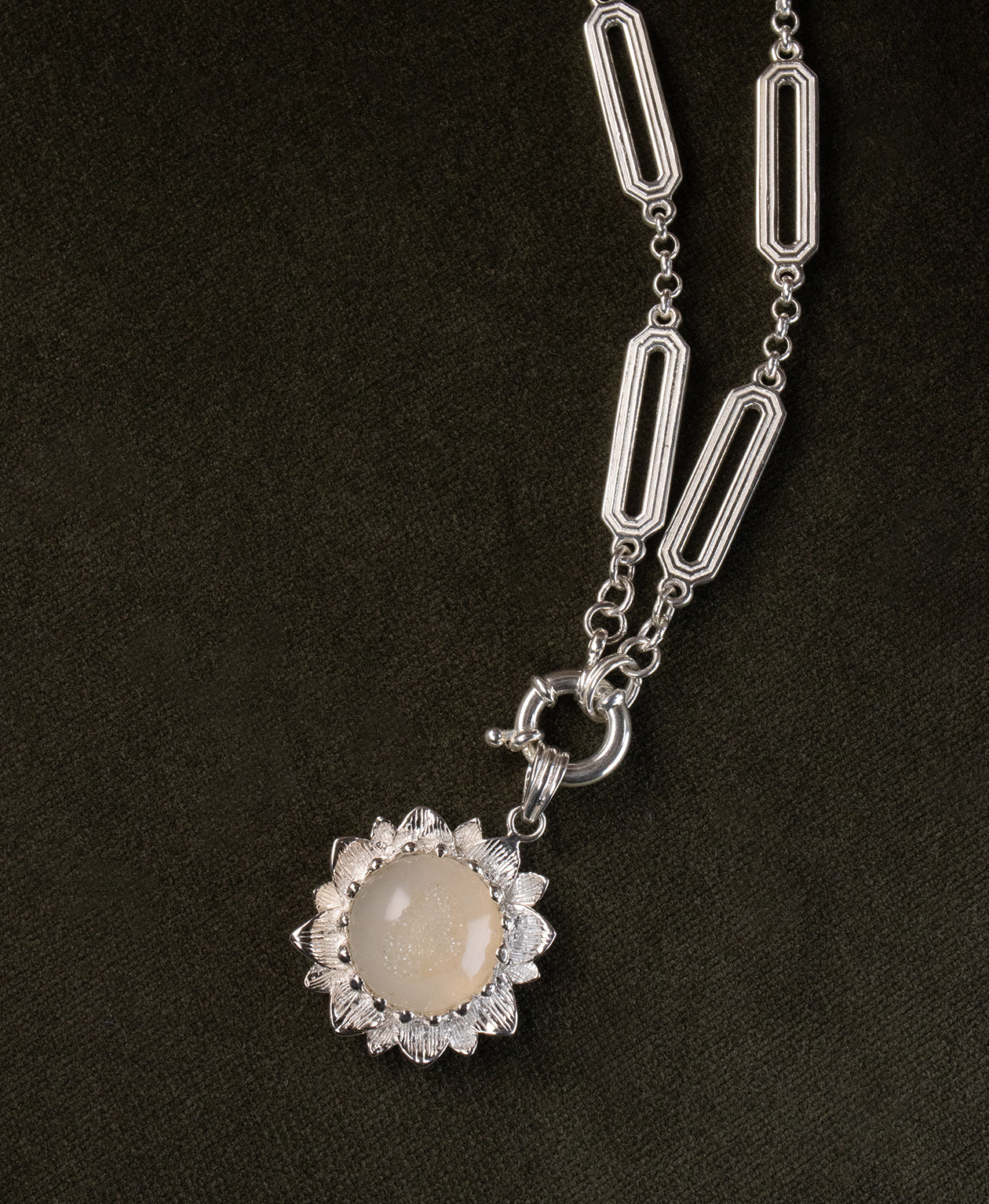 Elise Charm - 925 Sterling Silver, White Druzy Agate