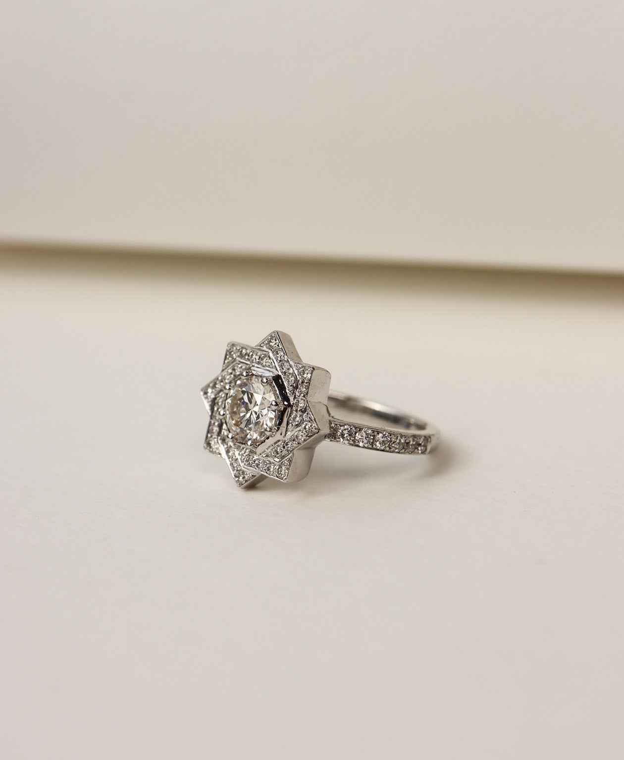 Zinnia Engagement Ring - 18k White Gold, Diamond
