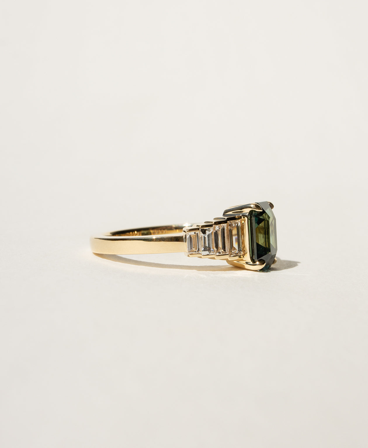 Fides Engagement Ring - 18k Yellow Gold, Octagonal Step Cut Teal Sapphire 1.92 carat