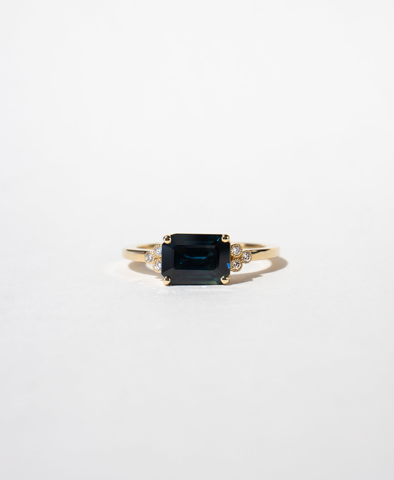 Mon Cheri Engagement Ring - 14k Yellow Gold, Octagonal Step Cut Teal Sapphire 1.56 carat