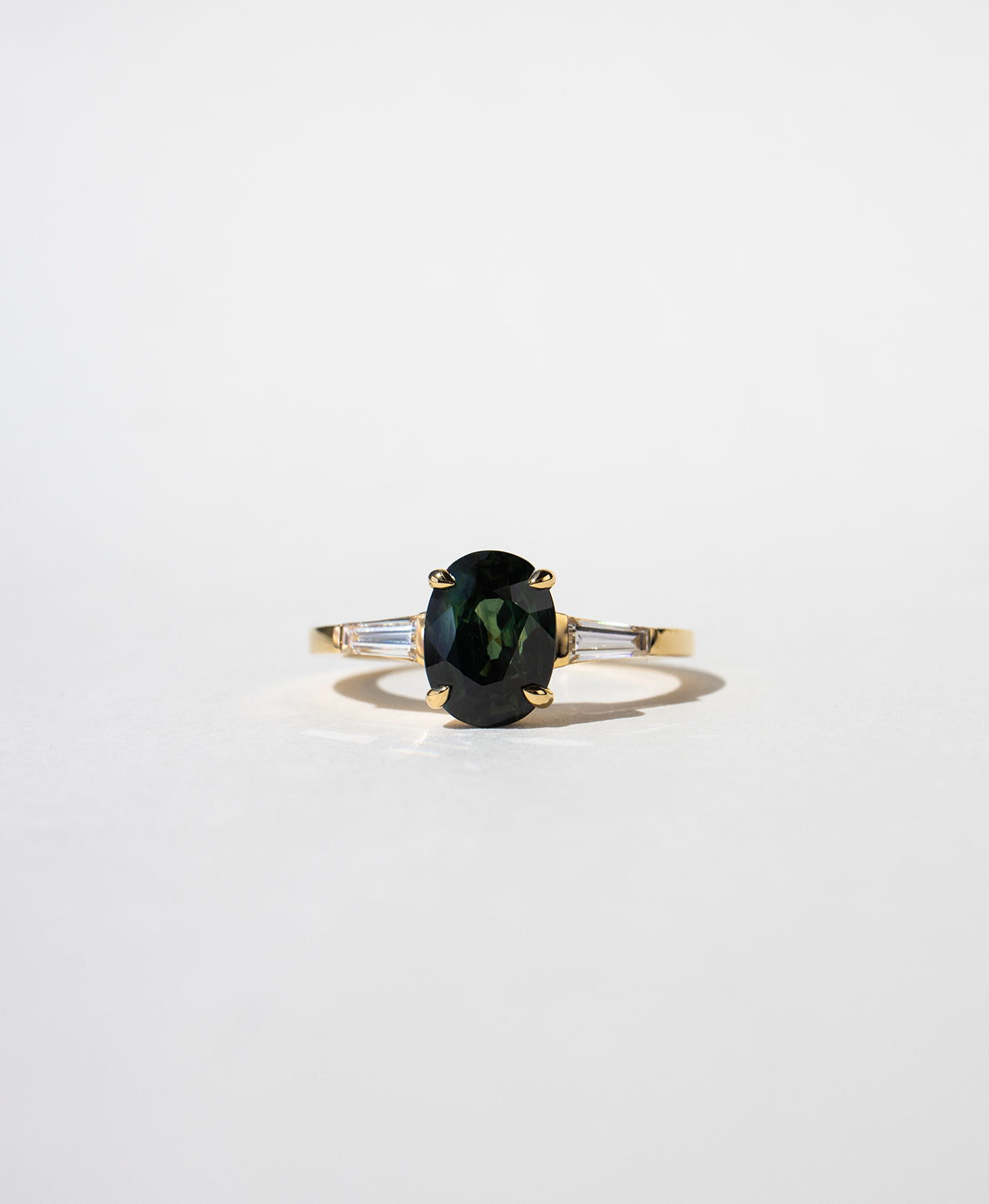 Mira Engagement Ring - 18k Yellow Gold, Oval Cut Teal Sapphire 2.34 carat