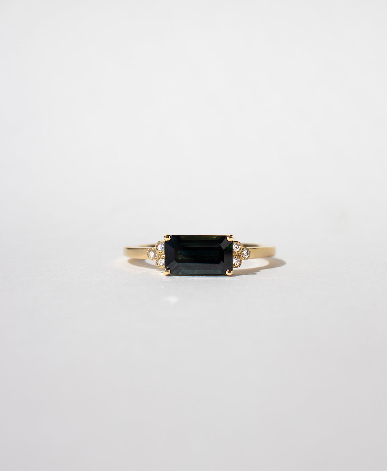Mon Cheri Engagement Ring - 18k Yellow Gold, Octagonal Step Cut Teal Sapphire 1.41 carat