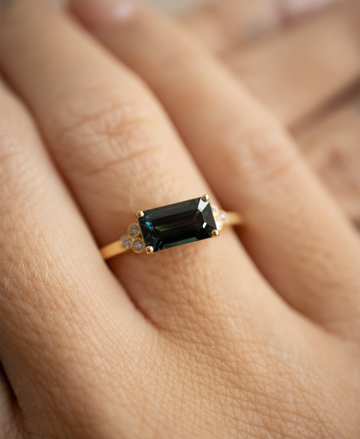 Mon Cheri Engagement Ring - 18k Yellow Gold, Octagonal Step Cut Teal Sapphire 1.41 carat