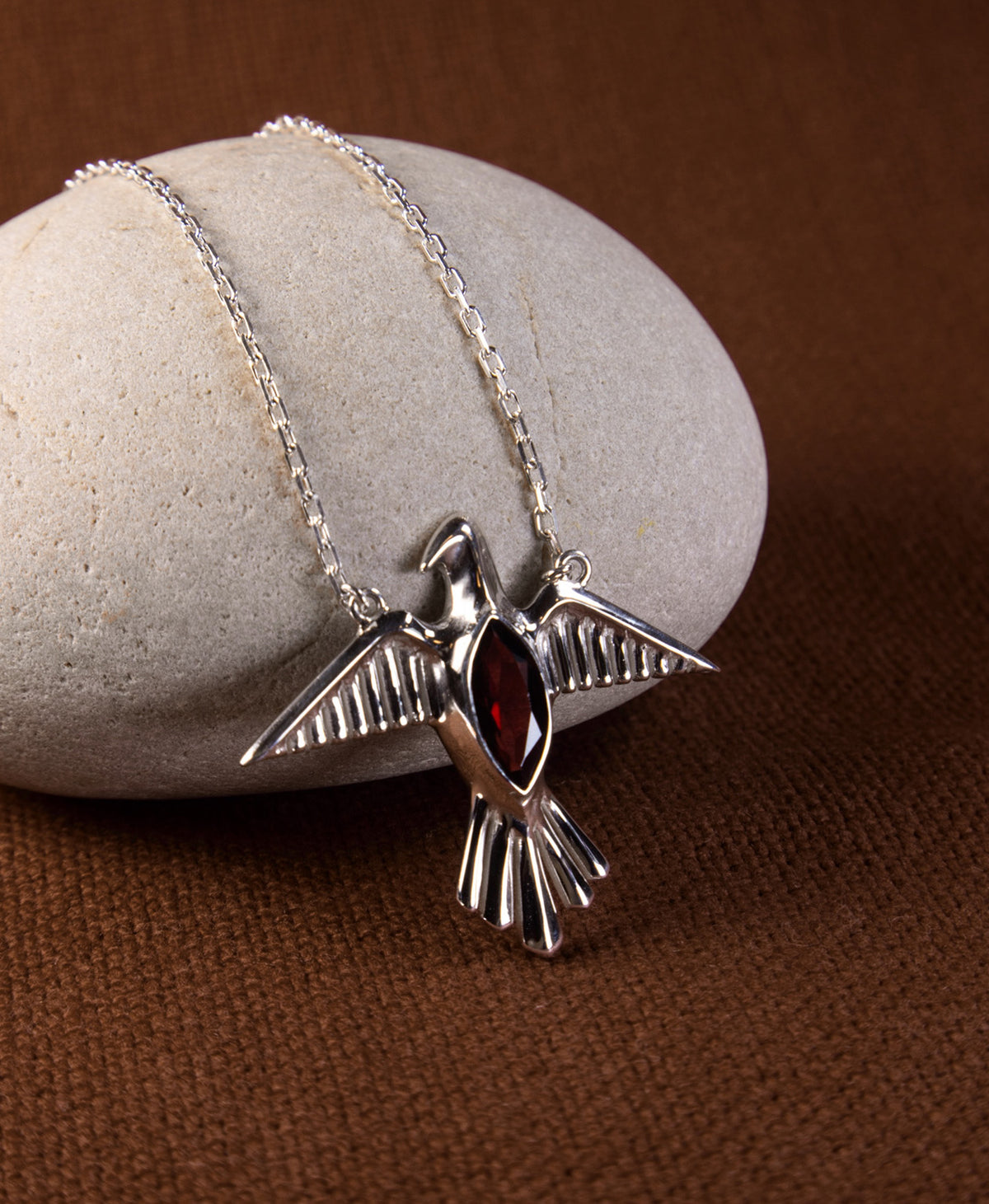 Birds of a Feather Necklace - 925 Sterling Silver, Rhodolite Garnet
