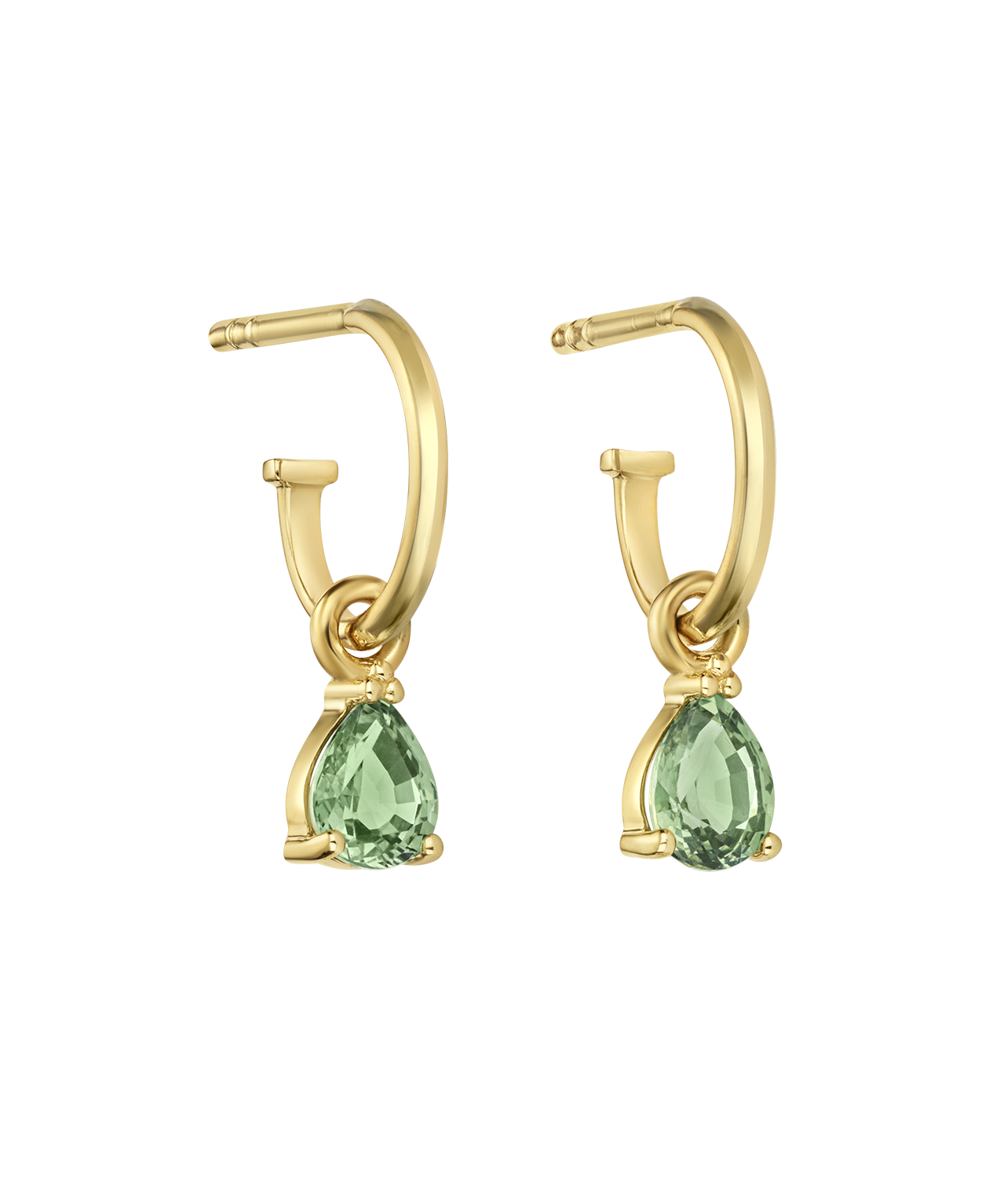 Dew Drop Hoops - 9k Yellow Gold, Green Sapphire