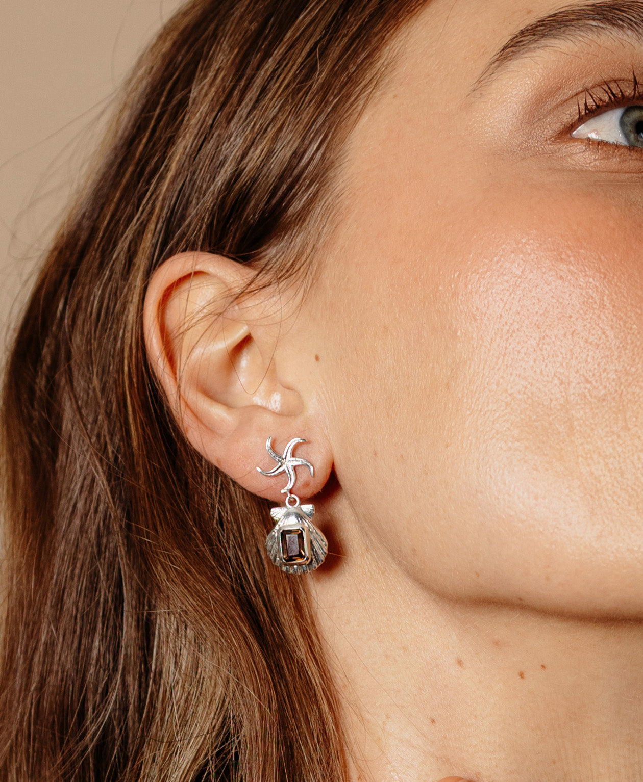 Alara Earrings - 925 Sterling Silver, Smoky Quartz