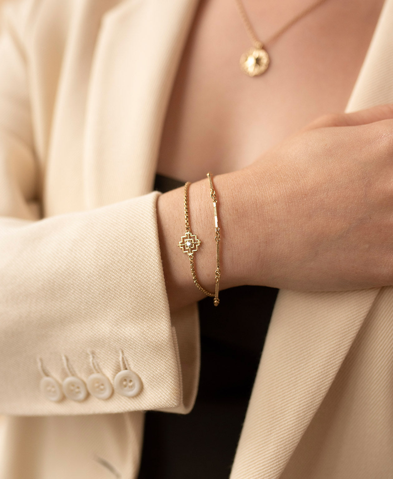 Ameena Bracelet & Centred Bracelet Gift Set - 22k Gold Vermeil