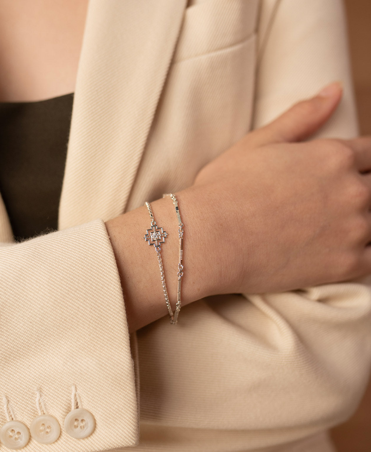 Ameena Bracelet & Centred Bracelet Gift Set - 925 Sterling Silver