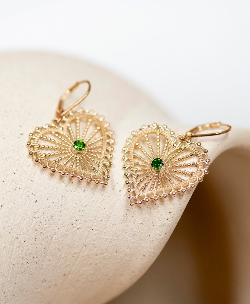 Amor Earrings - 22k Gold Vermeil, Chrome Diopside