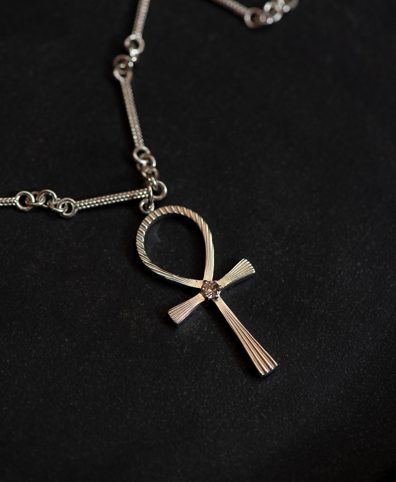 Ankh Necklace - 925 Sterling Silver, Peach Zircon