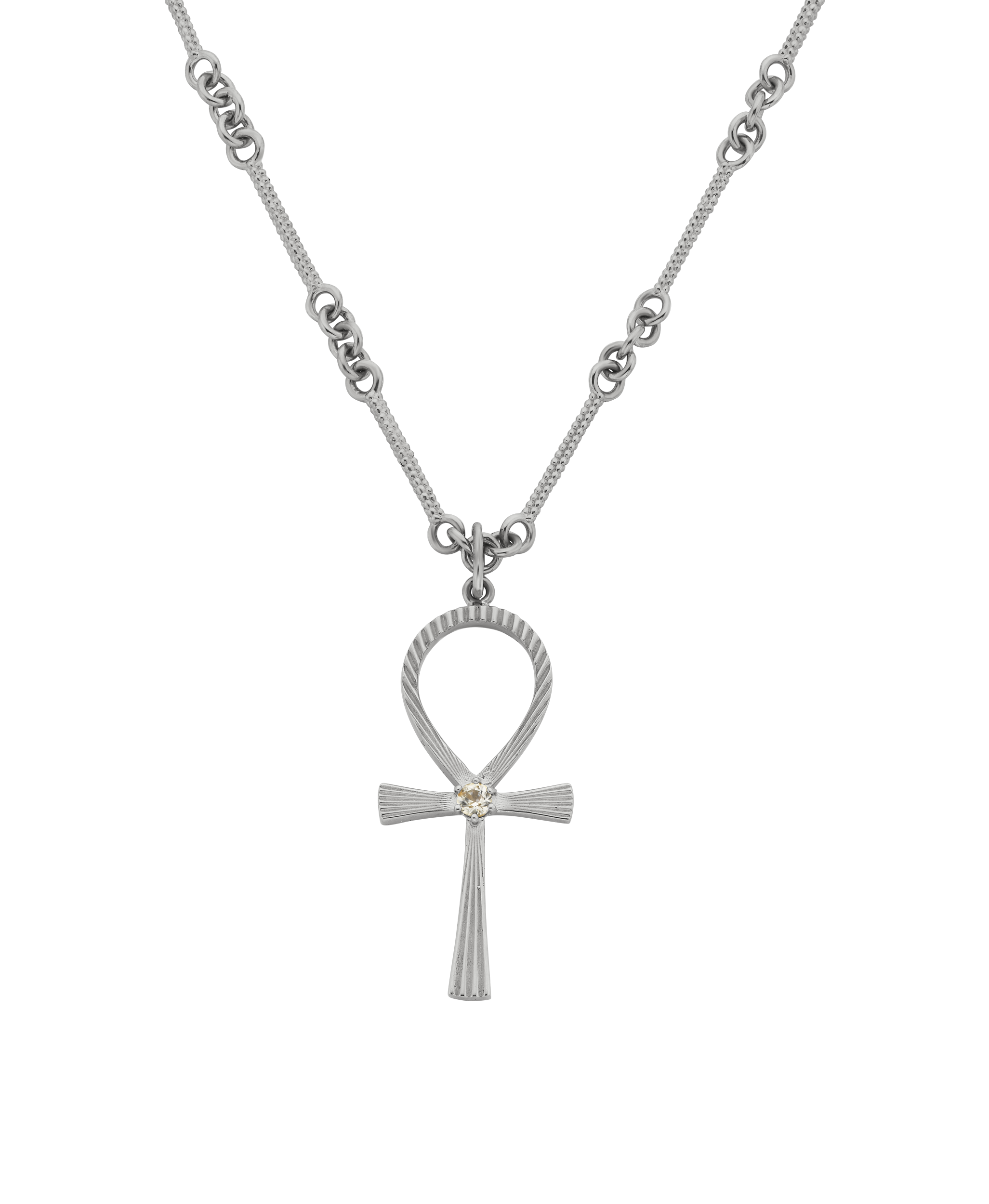 Ankh Necklace - 925 Sterling Silver, Peach Zircon