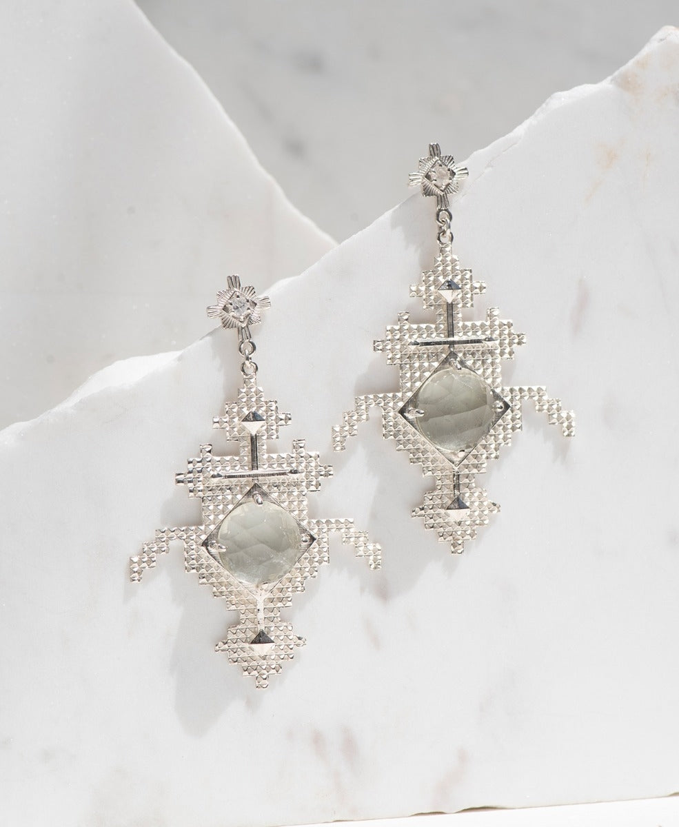 Apu Earrings - 925 Sterling Silver, Green Amethyst