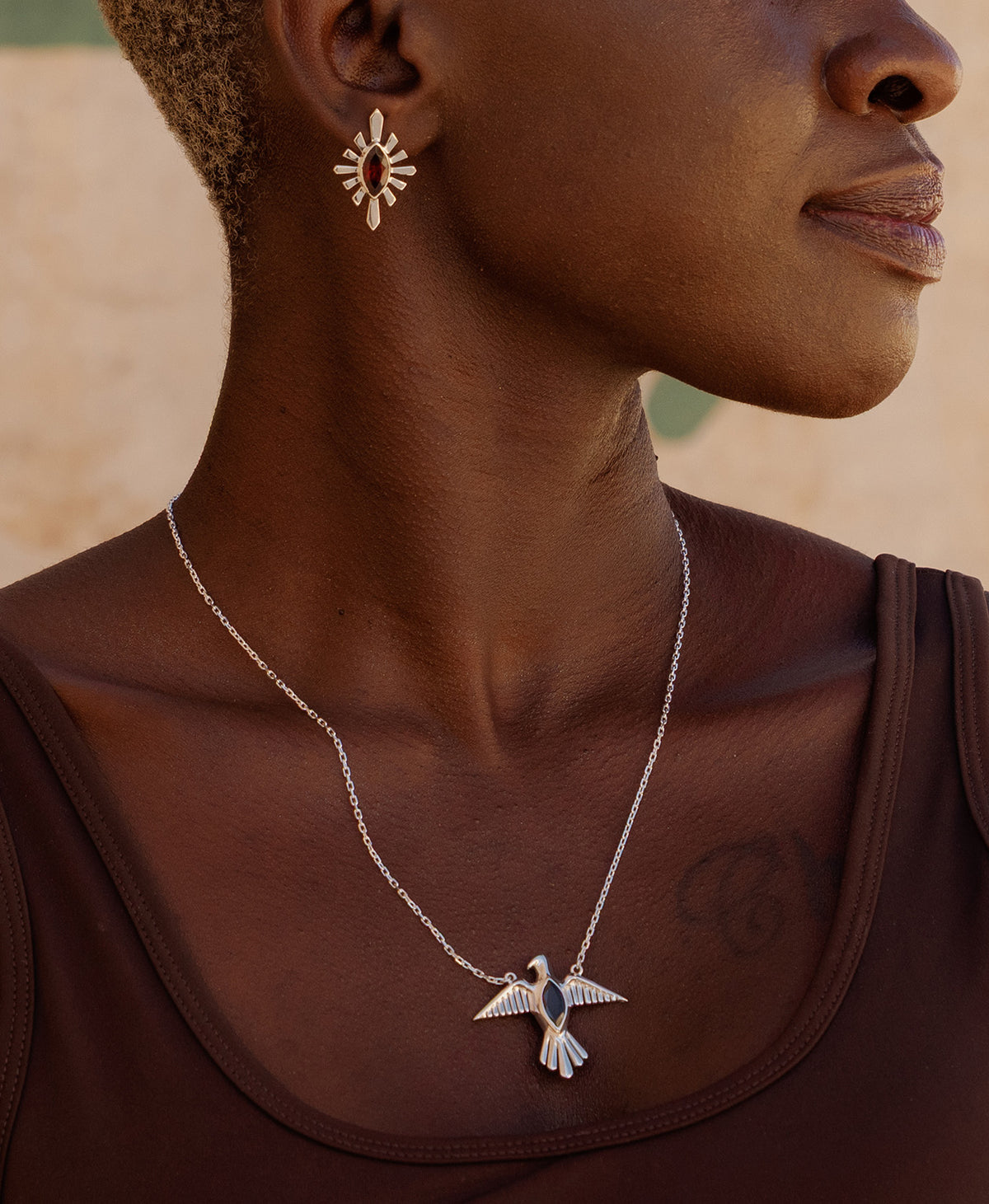 Birds of a Feather Necklace - 925 Sterling Silver, Rhodolite Garnet