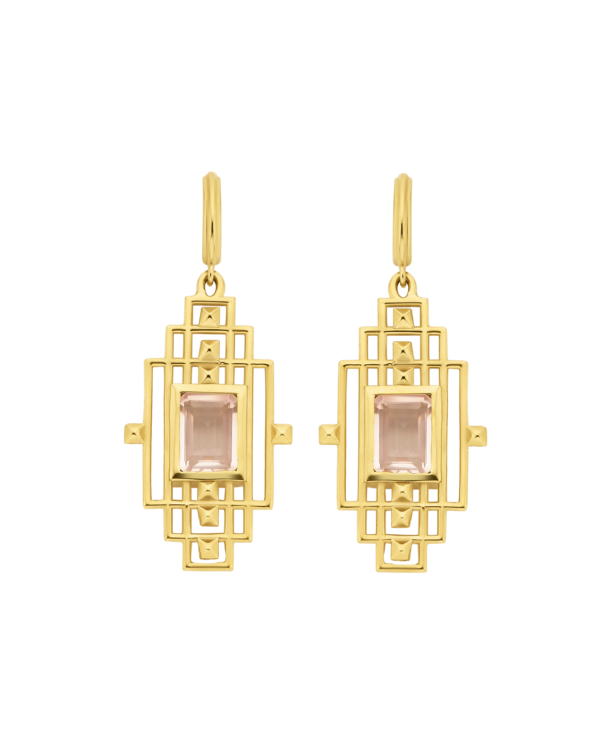 Bliss Earrings - 22k Gold Vermeil, Rose Quartz