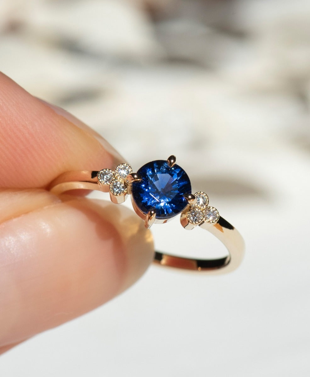 Mon Cheri Engagement Ring / 18k Yellow Gold / 0.50 carat Blue Sapphire