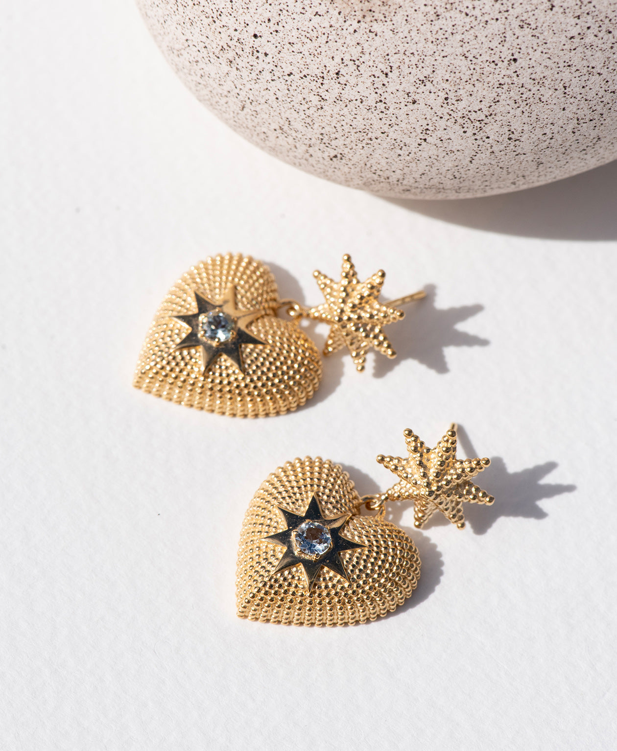 Brave Heart Earrings - 22k Gold Vermeil, Aquamarine