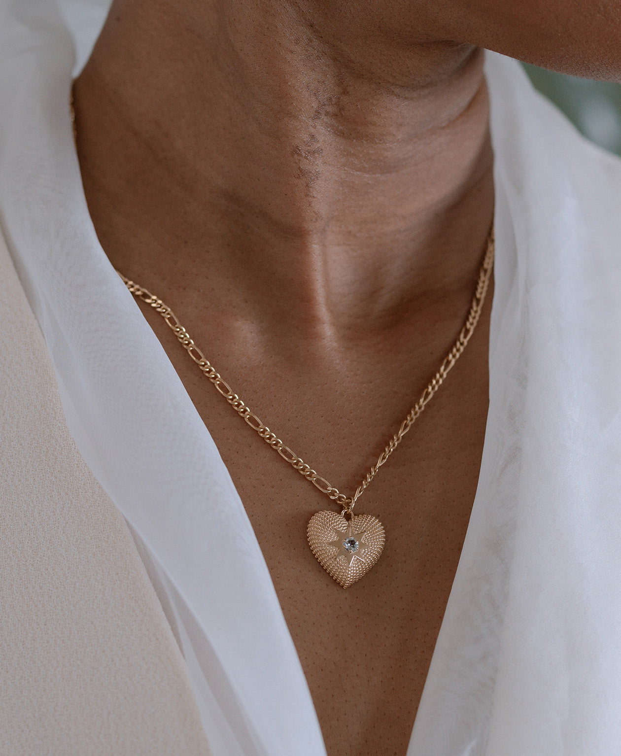 Brave Heart Necklace - 22k Gold Vermeil, Aquamarine