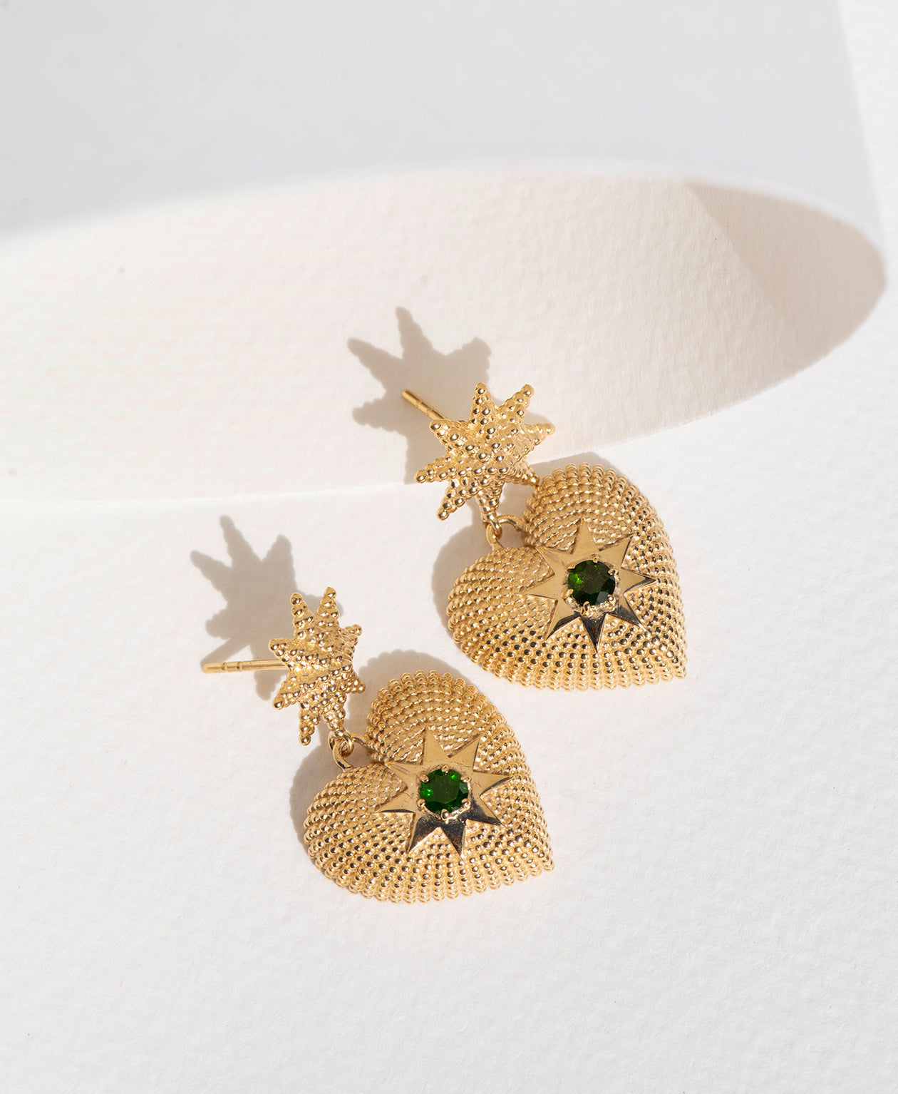 Brave Heart Earrings - 22k Gold Vermeil, Chrome Diopside