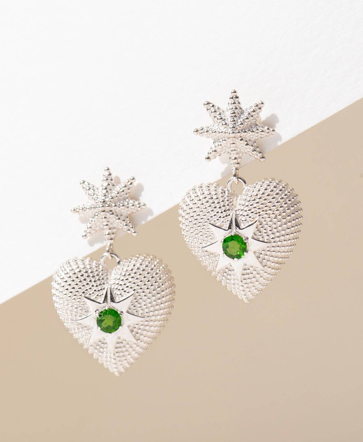 Brave Heart Earrings - 925 Sterling Silver, Chrome Diopside