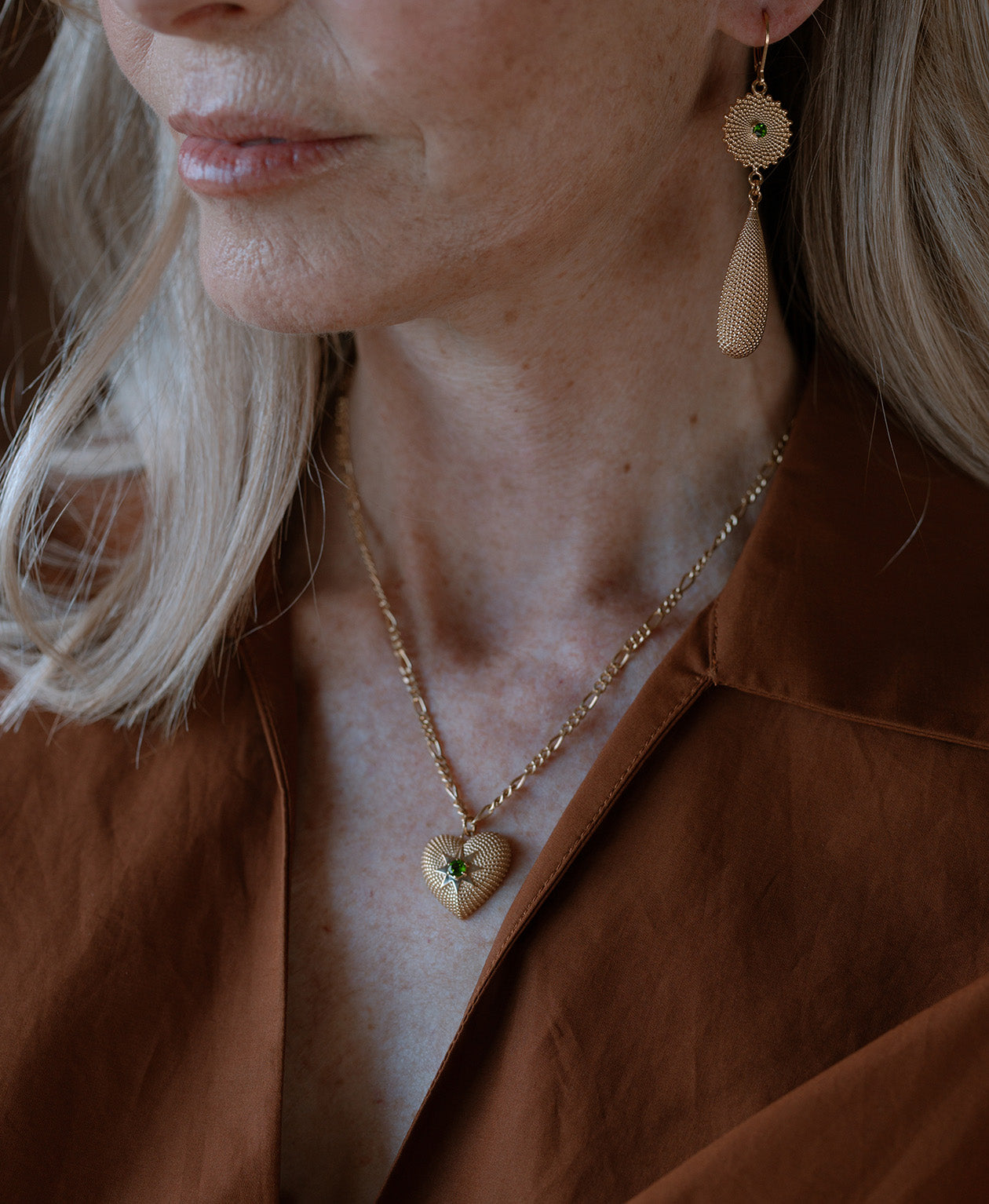 Brave Heart Necklace - 22k Gold Vermeil, Chrome Diopside
