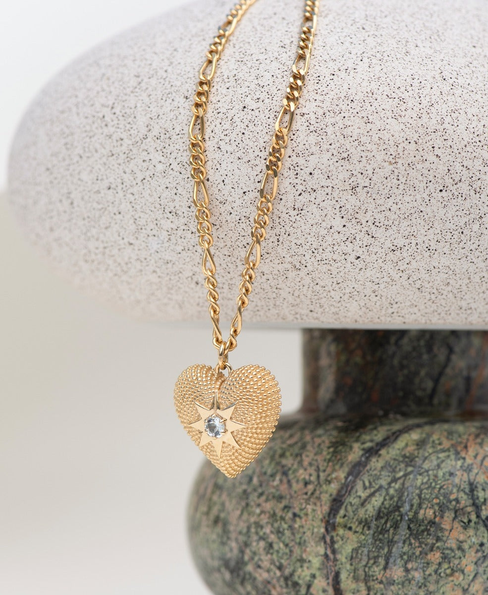 Brave Heart Necklace - 22k Gold Vermeil, Aquamarine