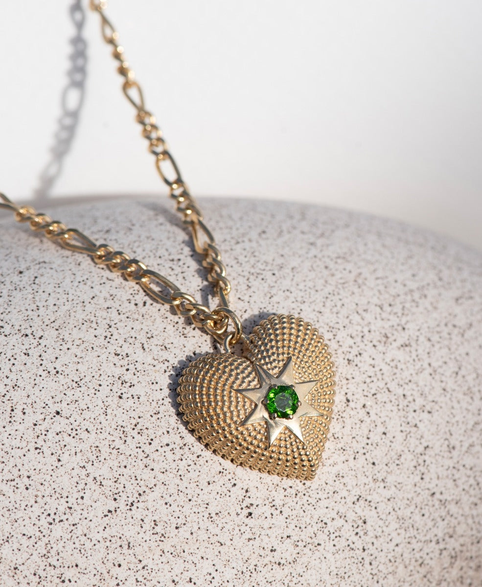 Brave Heart Necklace - 22k Gold Vermeil, Chrome Diopside