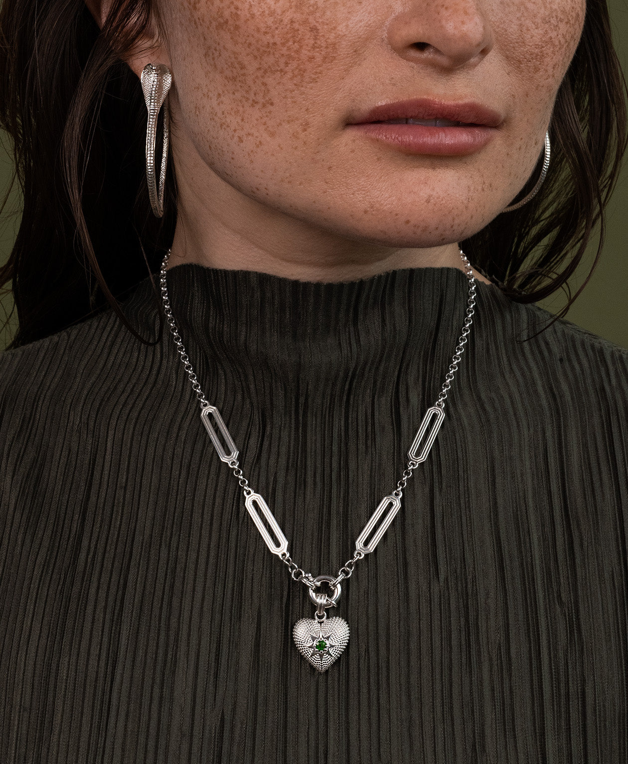 Brave Heart Charm - 925 Sterling Silver, Chrome Diopside