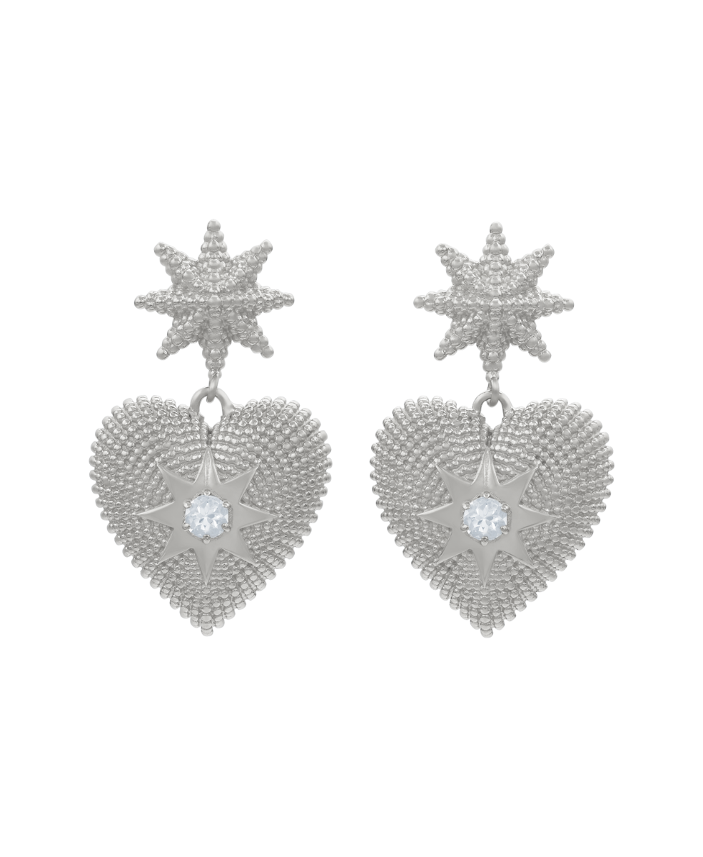 Brave Heart Earrings - 925 Sterling Silver, Aquamarine