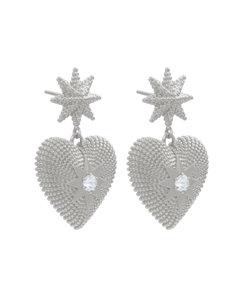 Brave Heart Earrings - 925 Sterling Silver, Aquamarine