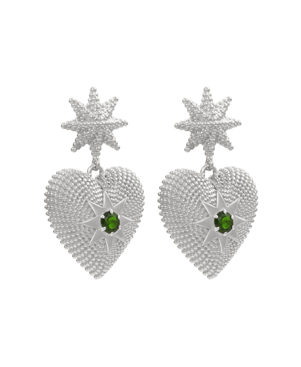 Brave Heart Earrings - 925 Sterling Silver, Chrome Diopside