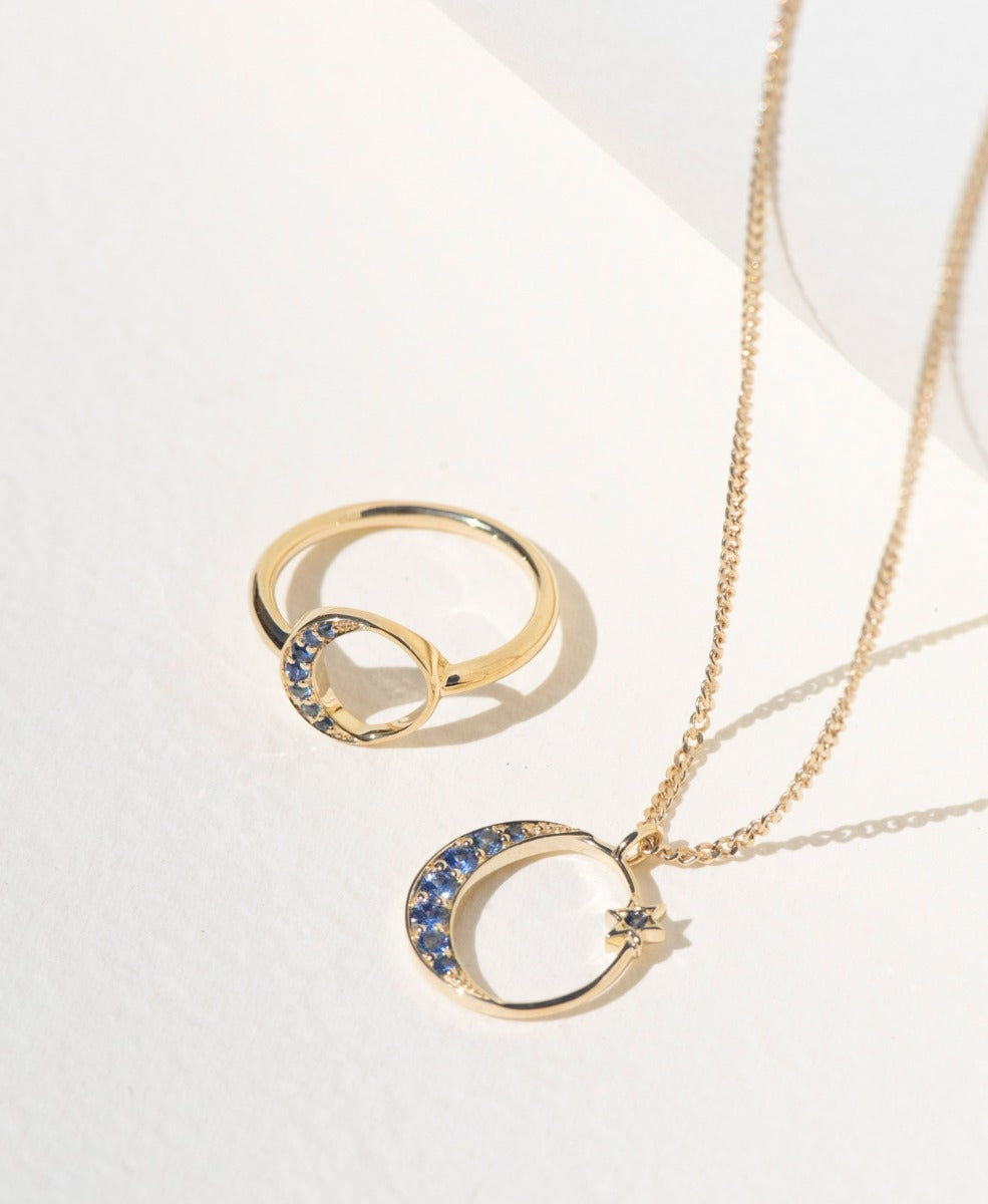 Celestia Necklace - 9k Yellow Gold, Ceylon Sapphire