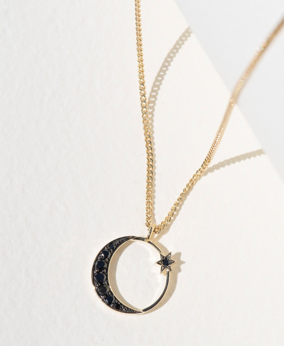 Celestia Necklace - 9k Yellow Gold, Black Diamond