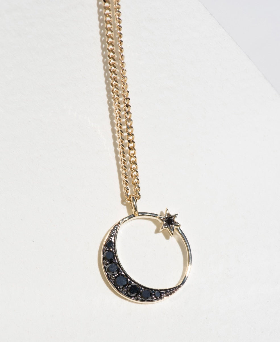 Celestia Necklace - 9k Yellow Gold, Black Diamond