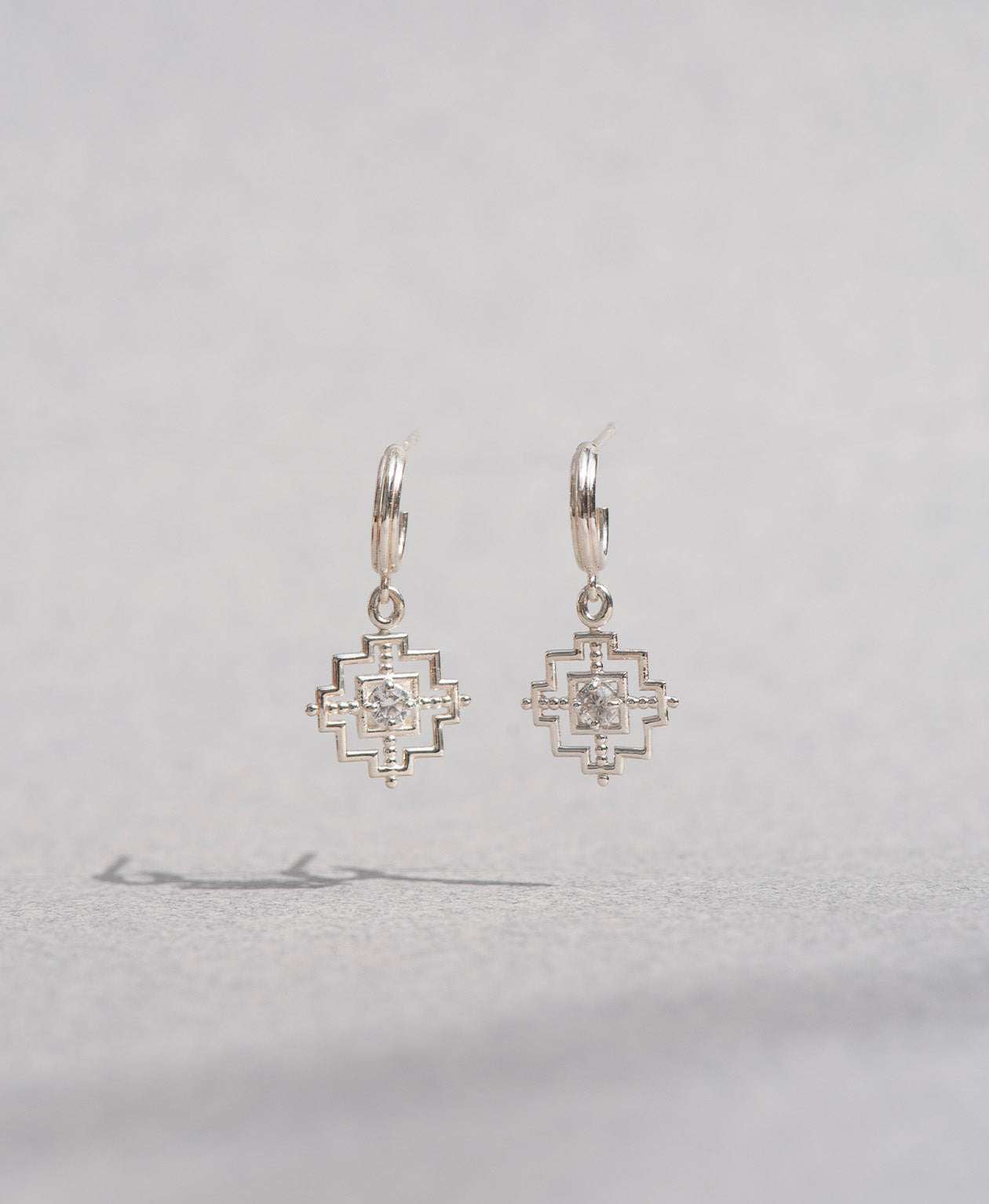 Centred Earrings - 925 Sterling Silver, White Zircon