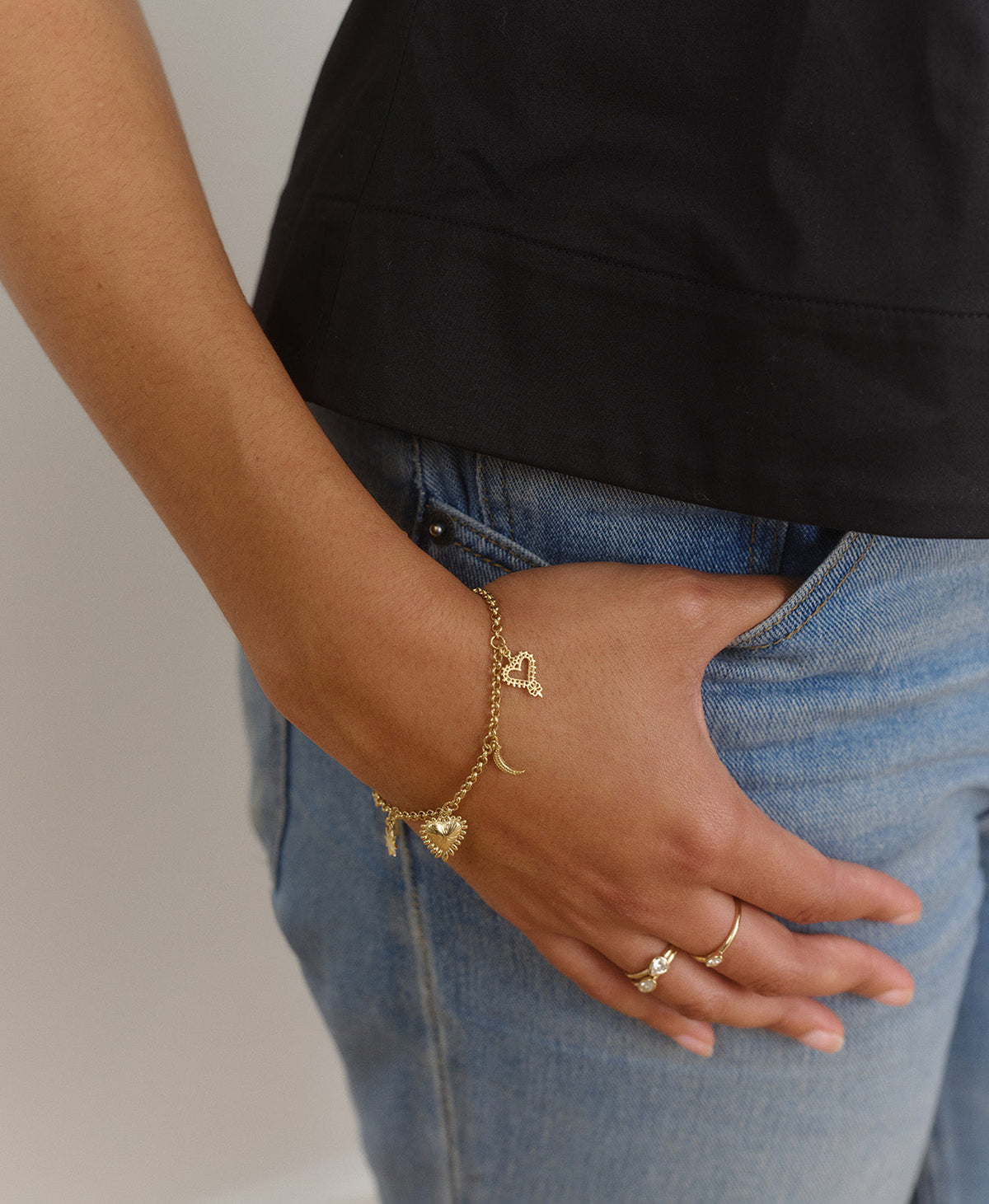 Mini Heart Earrings and Charmed Bracelet Gift Set - 22k Gold Vermeil