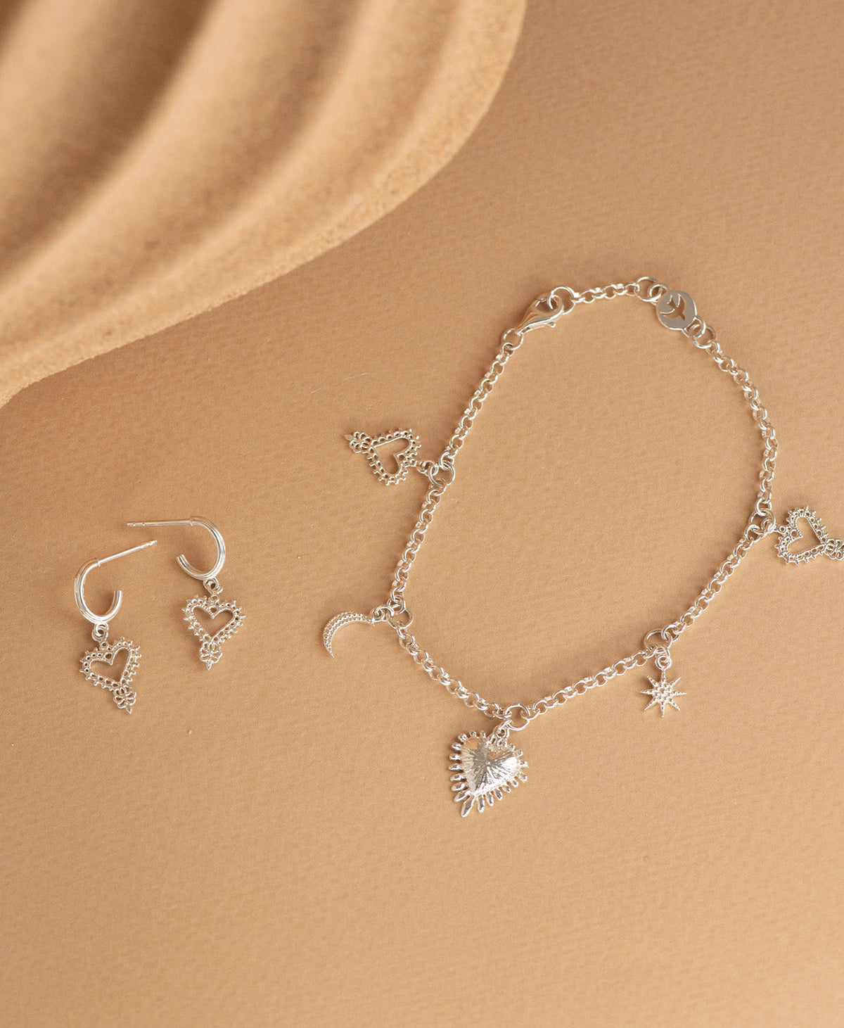 Mini Heart Earrings and Charmed Bracelet Gift Set - 925 Sterling Silver