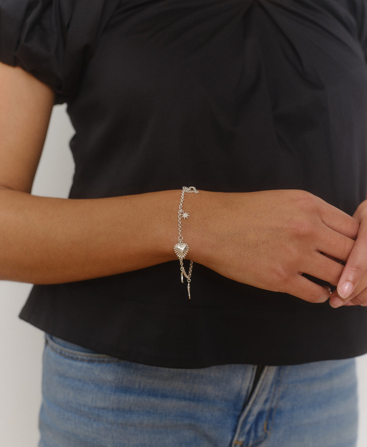 Mini Heart Earrings and Charmed Bracelet Gift Set - 925 Sterling Silver