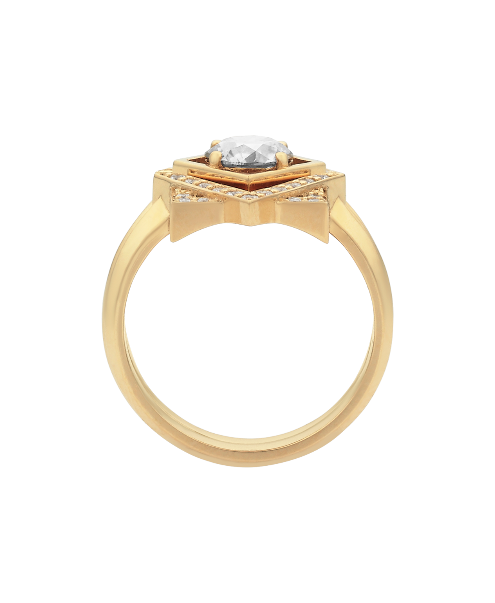 Deco Wedding Band - 18k Yellow Gold, Diamond