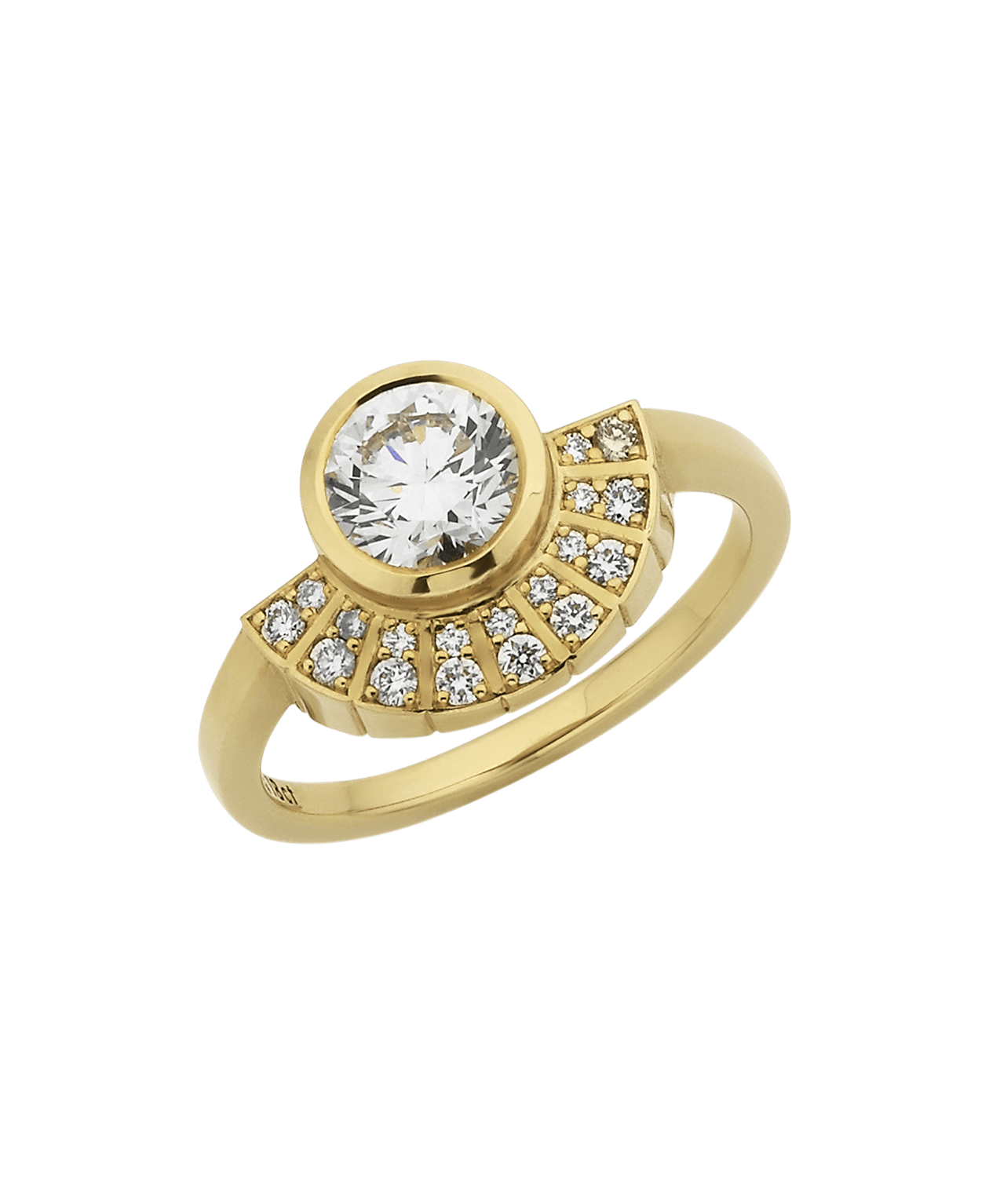 Deco Sun Engagement Ring - 18k Yellow Gold, Round Brilliant Cut Lab Grown Diamond 1.0 carat