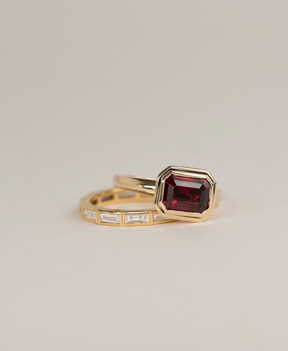 Delphine Engagement Ring - 9k Yellow Gold, Emerald Cut Garnet 2.87 carat