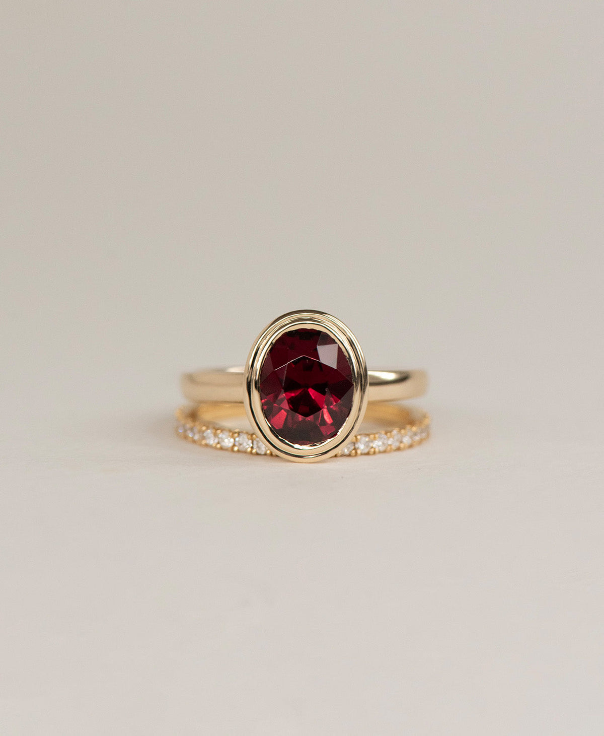 Delphine Engagement Ring - 9k Yellow Gold, Oval Cut Garnet 3.0 carat