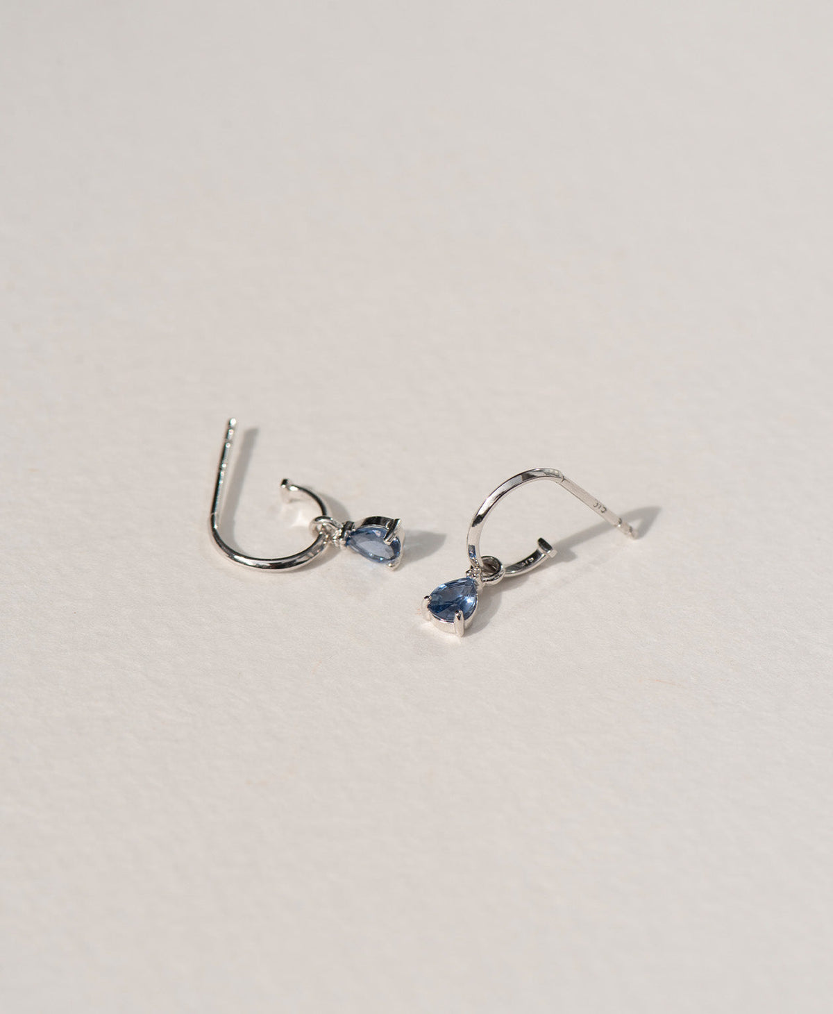 Dew Drop Hoops - 9k White Gold, Blue Sapphire