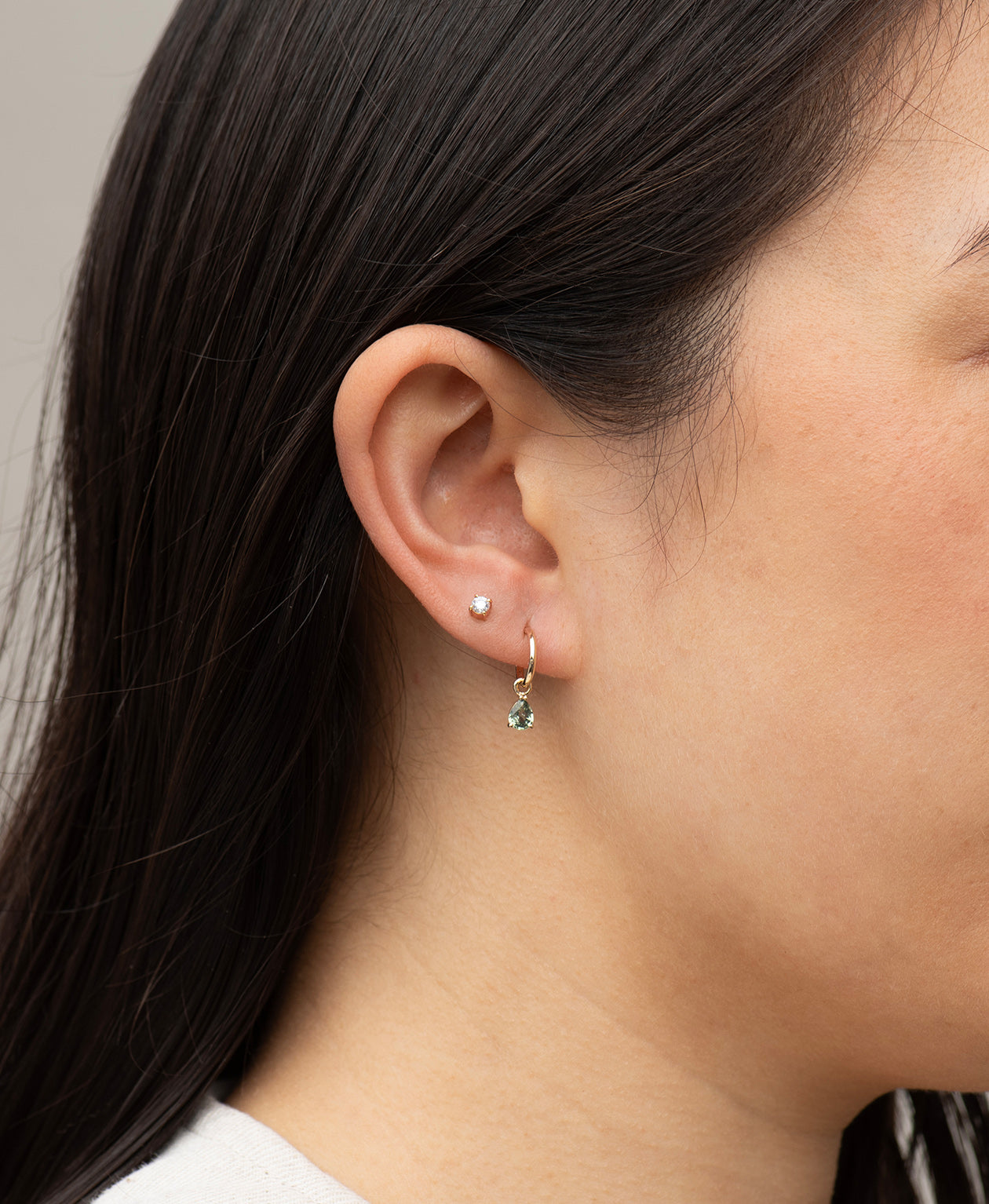 Dew Drop Hoops - 9k Yellow Gold, Green Sapphire