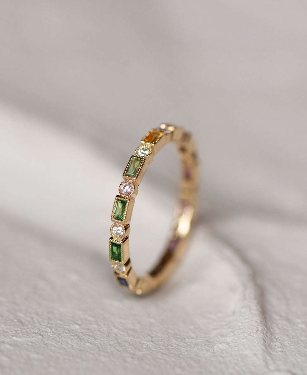 Fidem Band - 18k Yellow Gold, Rainbow of Sapphires