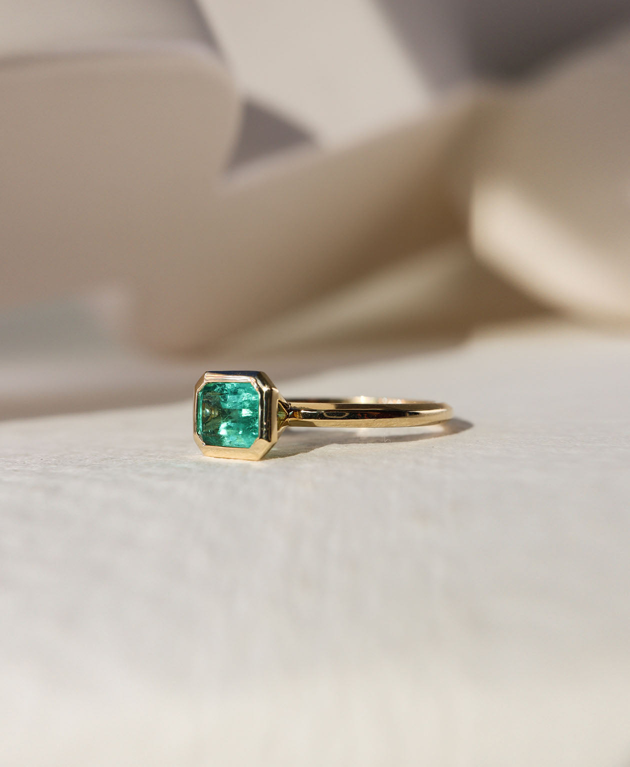 Frida Engagement Ring - 18k Yellow Gold, Emerald Cut Emerald 1.04 carat