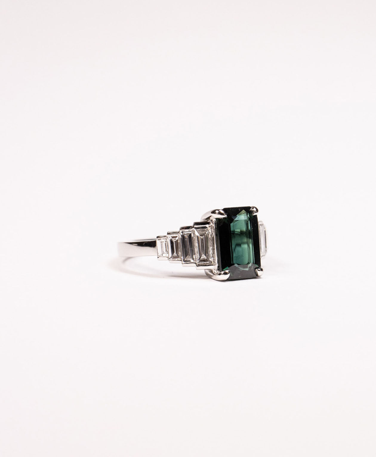 Fides Engagement Ring - Platinum, Octagonal Step Cut Teal Sapphire 2.05 carat