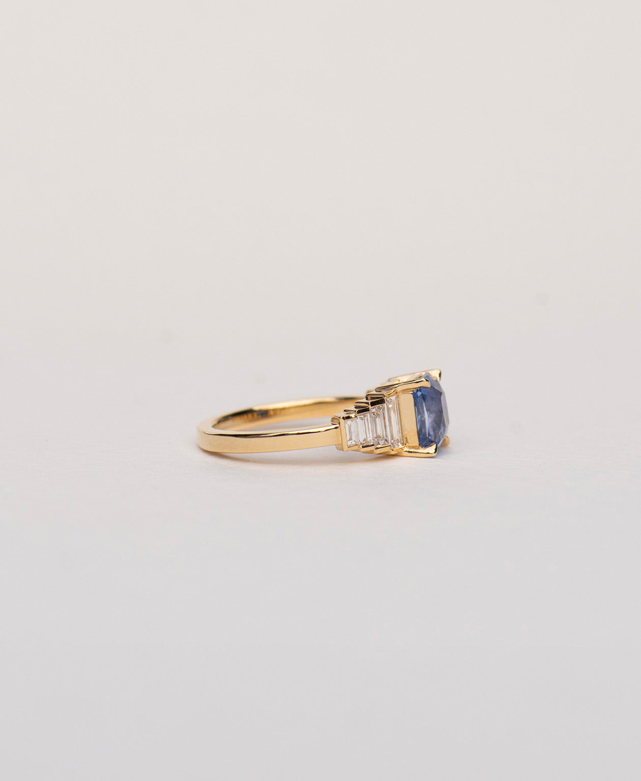 Fides Engagement Ring - 18k Yellow Gold, Radiant Cut Blue Sapphire 2.05 carat